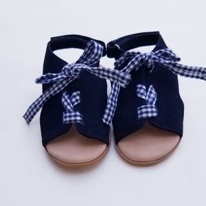 Zara Sandals Navy Blue Gingham Tie Size 6 US